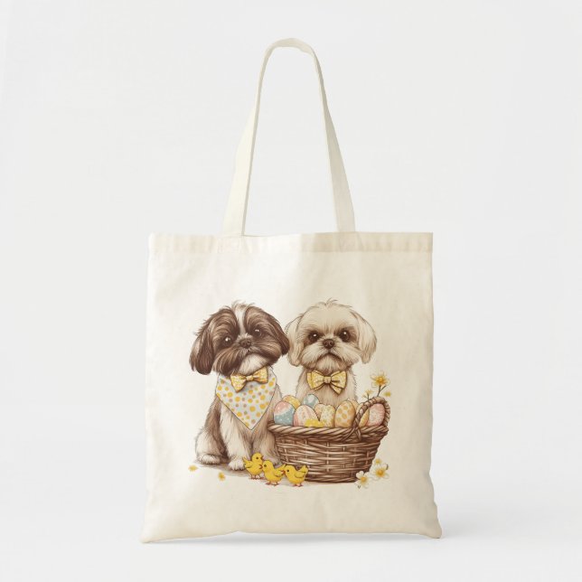 Bolso De Tela Easter Shih Tzu Dogs (Frente)