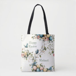 Bolso De Tela Easter Spring Birds Pastel Eggs Watercolor Floral