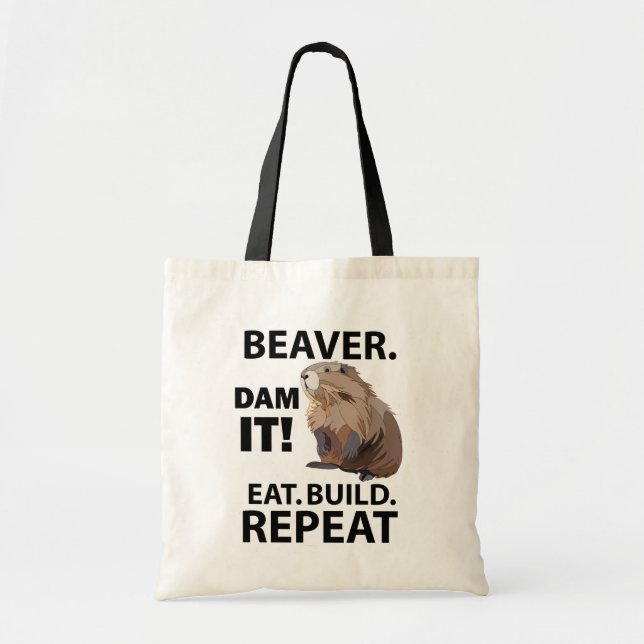 Bolso De Tela Eat Build Repeat Funny Beaver Animal (Frente)