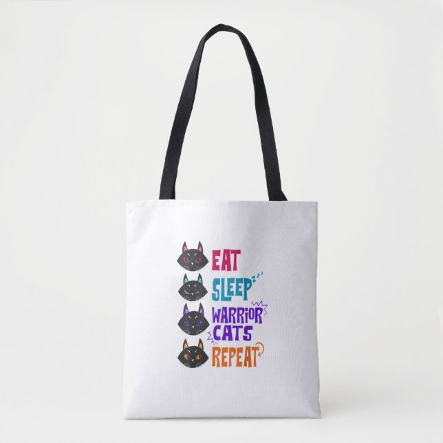 Bolso De Tela Eat Sleep Cat Warrior Repeat Cat Lover  (Anverso)