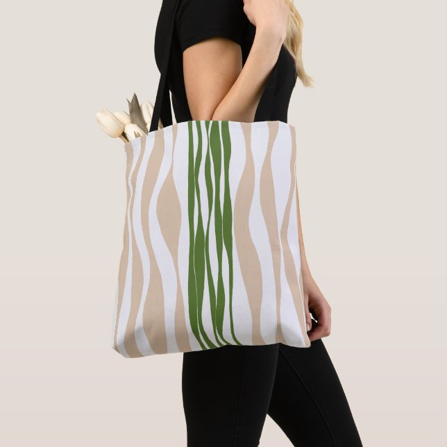 Bolso De Tela Ebb y Flow - Blanco, arena y verde pálido (Detalle)