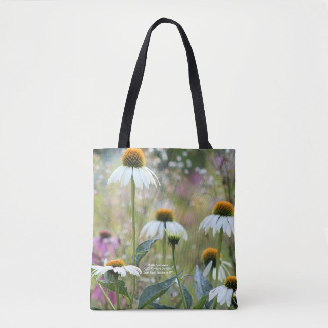 Bolso De Tela Echinacea blanco Coneflower (Anverso)