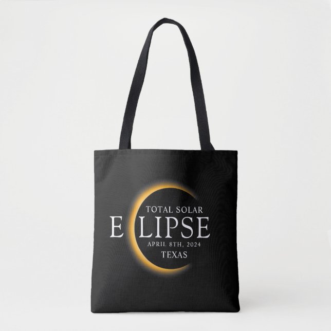 Bolso De Tela Eclipse solar total de 2024 Texas Black & Gold mod (Anverso)