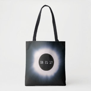 Bolso De Tela Eclipse solar total en blanco y negro en agosto de