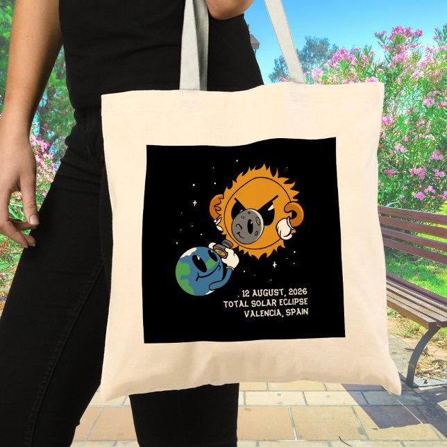 Bolso De Tela Eclipse Total de Sol 2026 España Fotobomba (Change city/location to personalize.  All text editable.  Matching items available)