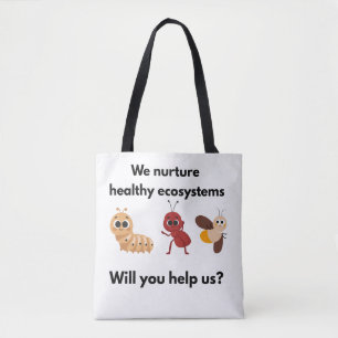 Bolso De Tela Eco Nutrir Nuestro Mundo Blanco con correas negras