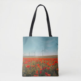 Bolso De Tela Eco Texas Tote Bag - Poppies & Wind Turbines 