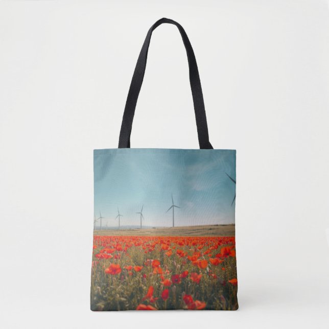 Bolso De Tela Eco Texas Tote Bag - Poppies & Wind Turbines  (Anverso)