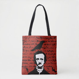 Bolso De Tela Edgar Allan Poe con el cuervo negro en rojo