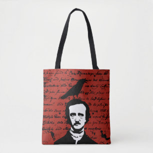Bolso De Tela Edgar Allan Poe con el cuervo negro en rojo
