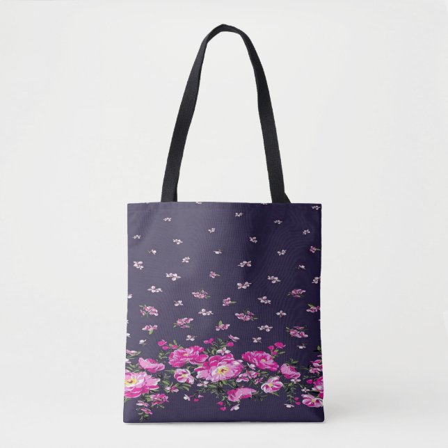 Bolso De Tela Edgy Elegance con el Tote floral negro (Anverso)