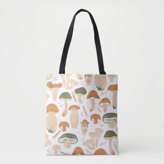 Bolso De Tela Edible Mushrooms seamless pattern. Linocut old sty (Anverso)