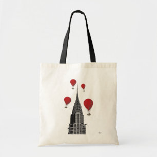Bolso De Tela Edificio Chrysler y globos de aire caliente rojo