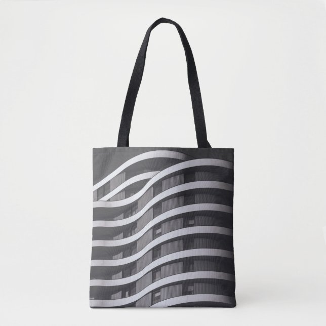BOLSO DE TELA EDIFICIO COMERCIAL GRIS Y NEGRO (Anverso)