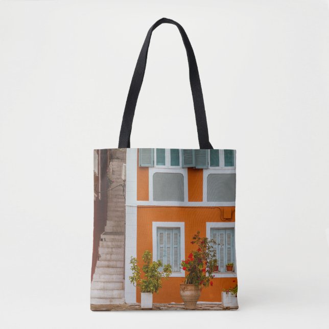 Bolso De Tela EDIFICIO DE CONCRETO naranja BLANCO Y GRIS (Anverso)