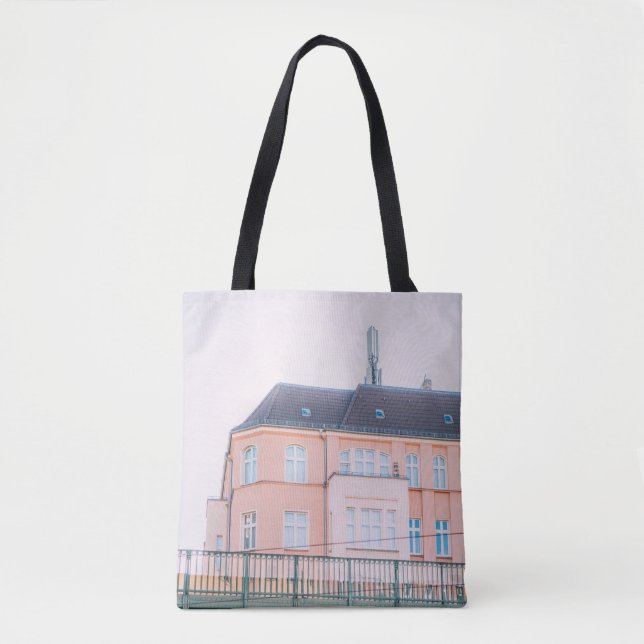 Bolso De Tela EDIFICIO DE CONCRETO naranja Y BLANCO (Anverso)