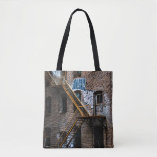 BOLSO DE TELA EDIFICIO DE LADRILLO MARRÓN CON LADDER METALIZADO