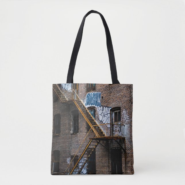BOLSO DE TELA EDIFICIO DE LADRILLO MARRÓN CON LADDER METALIZADO  (Anverso)