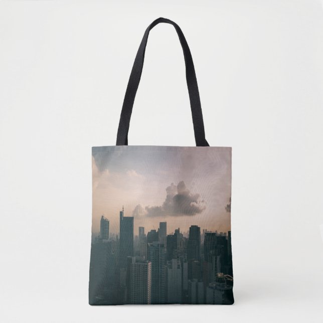 BOLSO DE TELA EDIFICIOS CIUDADANOS BAJO CIELO DE CLOUDY DURANTE  (Anverso)