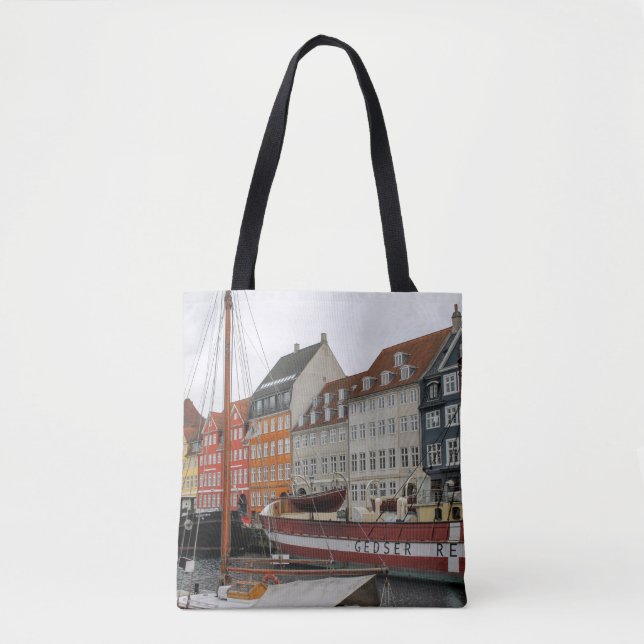 BOLSO DE TELA EDIFICIOS COLORIDOS JUNTO AL RÍO (Anverso)
