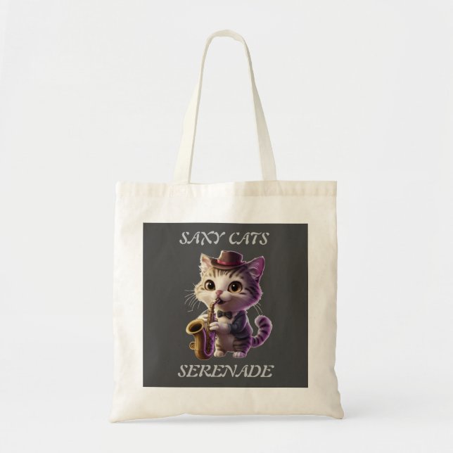 Bolso De Tela Editar gatos sajosos con texto corto serenade saxo (Frente)