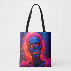 Bolso De Tela Eerie Skeleton con diseño de pelo rosado
