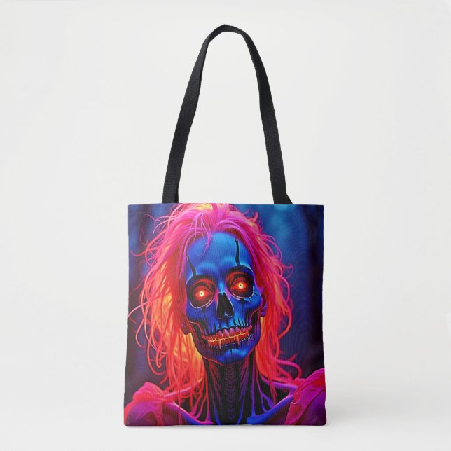 Bolso De Tela Eerie Skeleton con diseño de pelo rosado (Anverso)