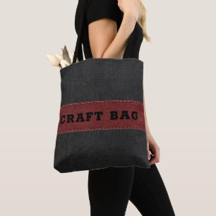 Bolso De Tela Efecto cosido de cuero falso negro y rojo profundo