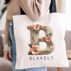 Bolso De Tela Efecto de Bordado Floral con Monograma Personaliza