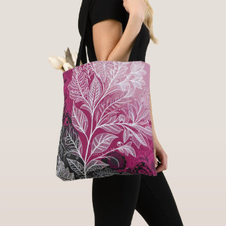 Bolso De Tela Efecto de encaje Hoja de flores Fuschia, negro y b