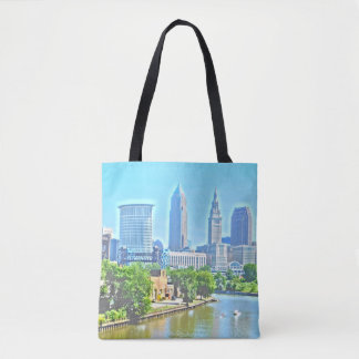 Bolso De Tela Efecto de pintura de Cleveland (vista del río)