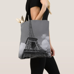 Bolso De Tela Eiffel nublado en blanco y negro, 2015