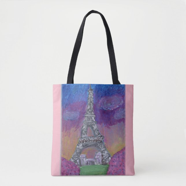 Bolso De Tela Eiffel Tower Paris Life Folk Art Painting (Anverso)