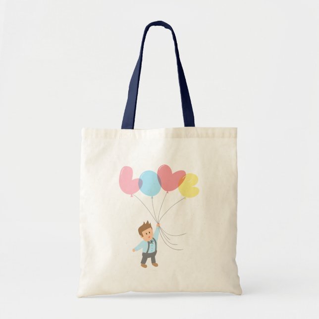 Bolso De Tela El Amor Cuto Nos Levanta A Un Chico Con Globos (Frente)