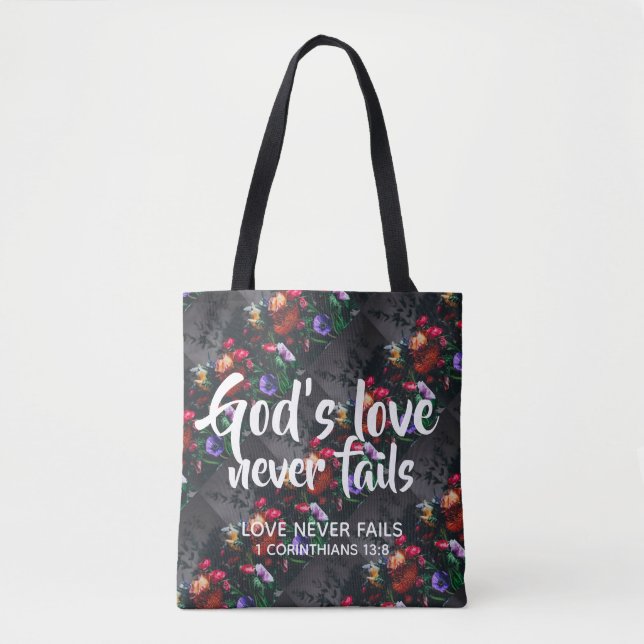 BOLSO DE TELA EL AMOR DE DIOS NUNCA FALLA (Anverso)