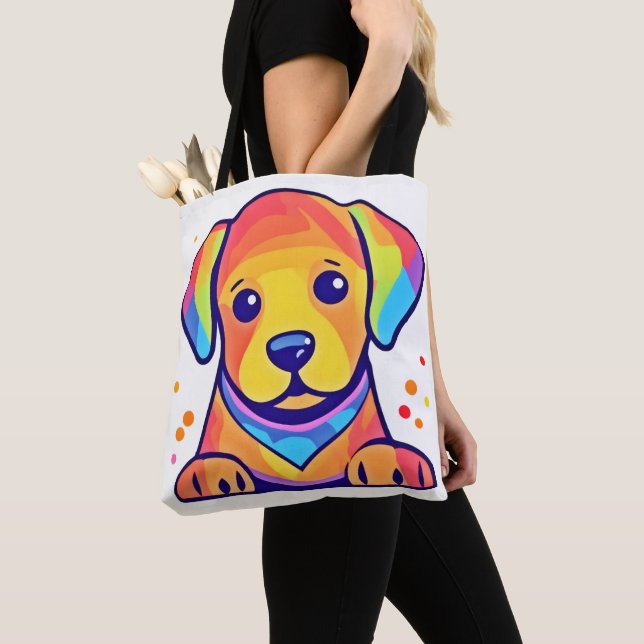 Bolso De Tela El amor de los cachorros arcoiris (Detalle)