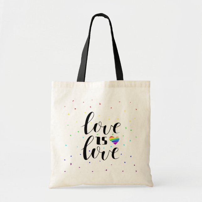 Bolso De Tela El amor es amor | Corazones arcoiris (Frente)