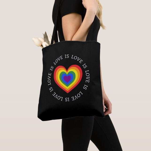 Bolso De Tela El amor es amor el corazón arcoiris LGBTQ Orgullo  (Detalle)