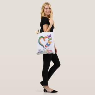 Bolso De Tela El amor es amor LGBT Mariposa Corazón Arcoíris