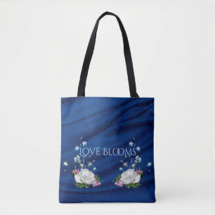 Bolso De Tela El amor florece los rosas blancos que el azul