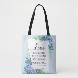Bolso De Tela El amor lleva todas las cosas Cita verso de la Bib
