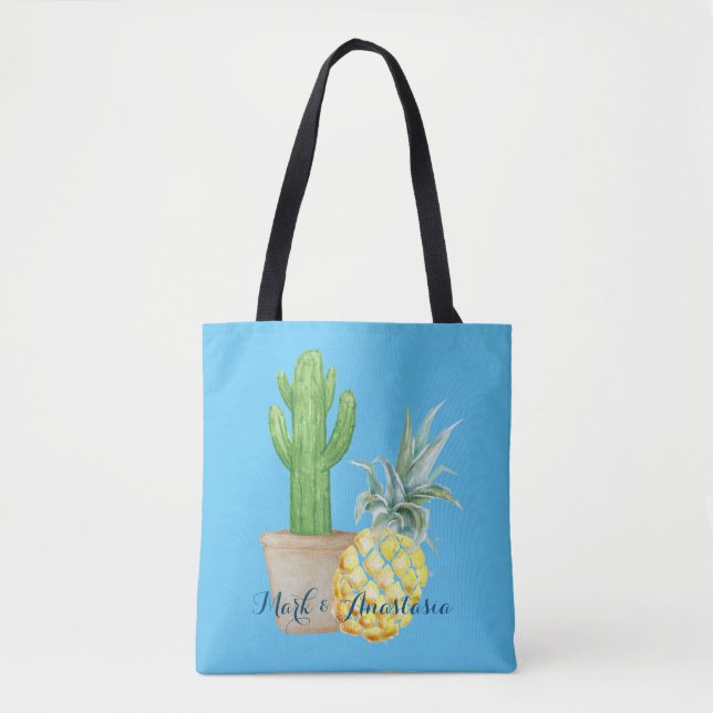 Bolso De Tela El amor moderno piña azul y cactus (Anverso)