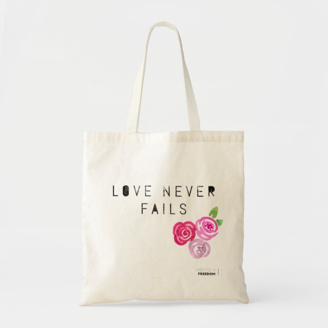 Bolso De Tela El amor nunca falla, rosas (Frente)