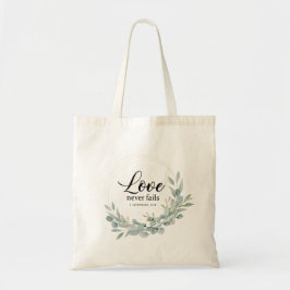 BOLSO DE TELA EL AMOR NUNCA FRACASA, BIBLIA VERSE