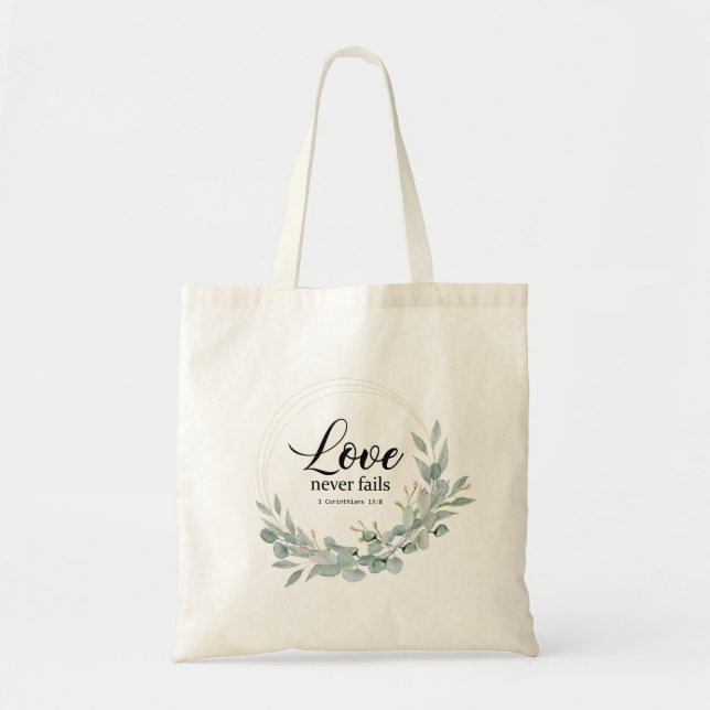 BOLSO DE TELA EL AMOR NUNCA FRACASA, BIBLIA VERSE (Frente)