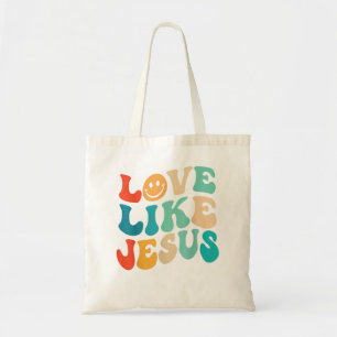 Bolso De Tela El amor retro como Jesús sonreír cara a cara Estét