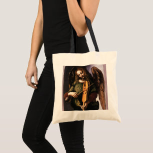 Bolso De Tela El ángel de Leonardo da Vinci en verde con una vie