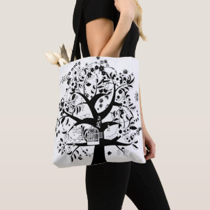 Bolso De Tela El árbol de la vida blanco y negro