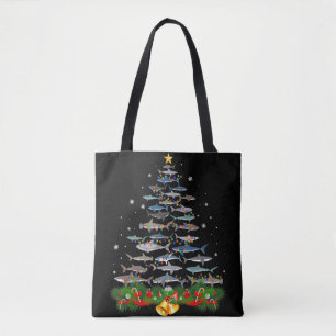 Bolso De Tela El árbol de navidad del tiburón tiburón ama los