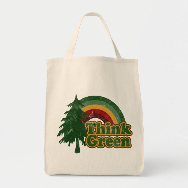 Bolso De Tela El arco iris retro 70s, piensa verde (Frente)